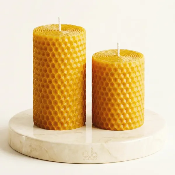 100_Pure_Beeswax_Pillar_Candles_Set_Of_2_Hand_Rolled_Honeycomb_Design_Clean_Burning_Smokeless_Dripless_Cotton_Wick_Natural_Honey_Aroma_6_4_X_2