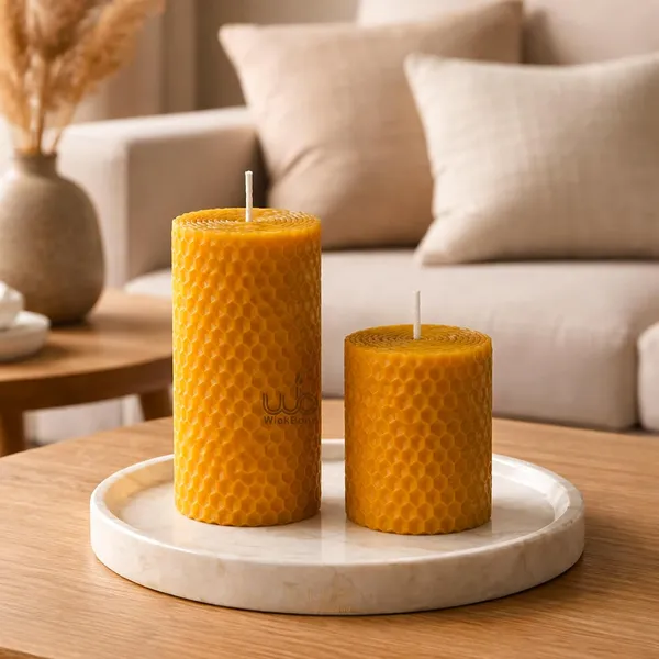100_Pure_Beeswax_Pillar_Candles_Set_Of_2_Hand_Rolled_Honeycomb_Design_Clean_Burning_Smokeless_Dripless_Cotton_Wick_Natural_Honey_Aroma_6_4_X_2