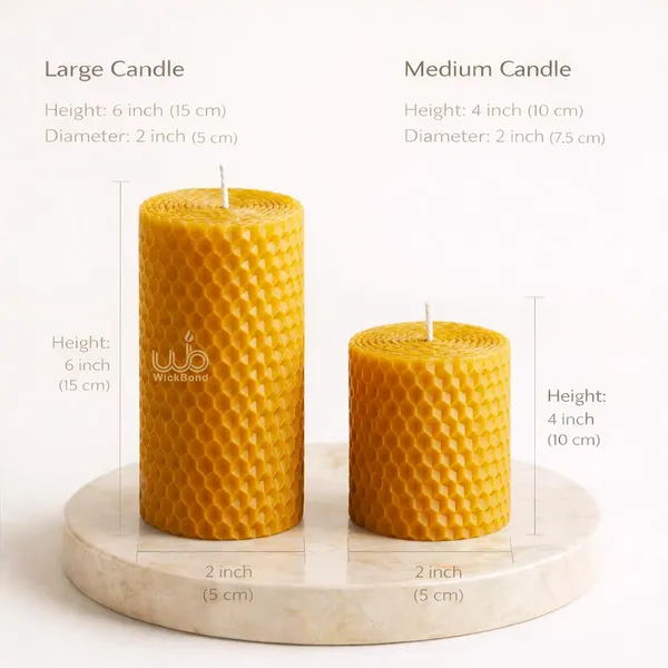 100_Pure_Beeswax_Pillar_Candles_Set_Of_2_Hand_Rolled_Honeycomb_Design_Clean_Burning_Smokeless_Dripless_Cotton_Wick_Natural_Honey_Aroma_6_4_X_2