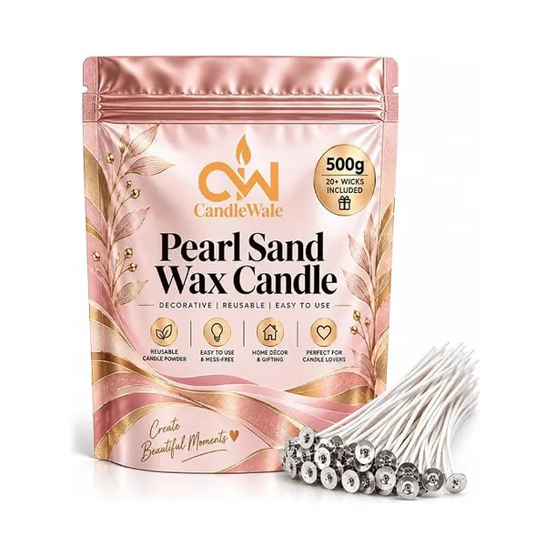 Pearl_Sand_Wax_Candle_Making_Wax_Powder_with_20_Wick_Pink