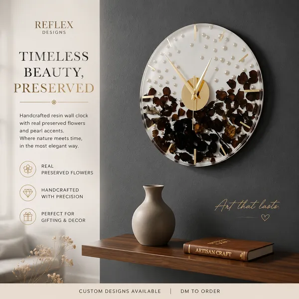Resin_Floral_Wall_Clock_With_Preserved_Flower_Design