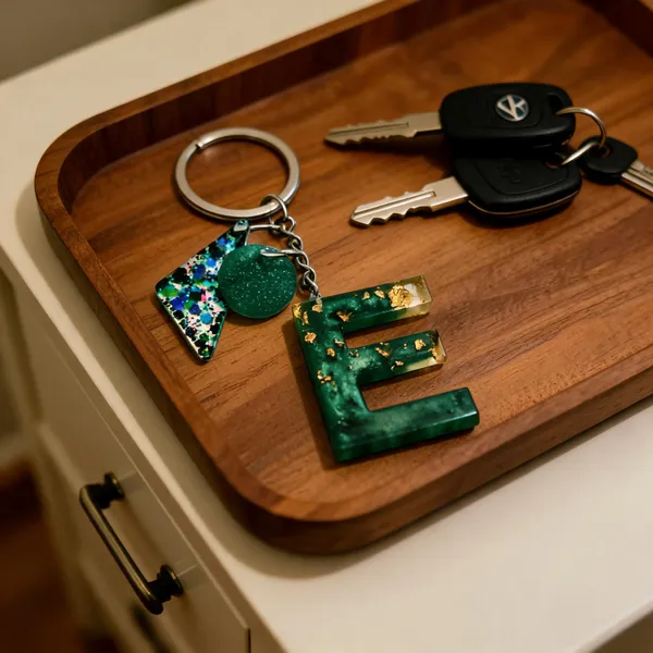 Resin_Alphabate_'E'_Keychain
(Green_Colour+Gold_Flake+Silver_Ring)