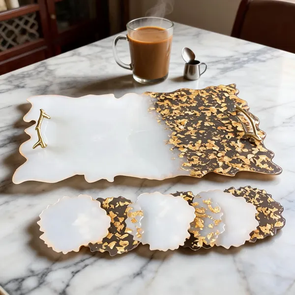 Resin_Modern_Gold_Flake_Serving_Tray_And_Coaster_Set_Of_4