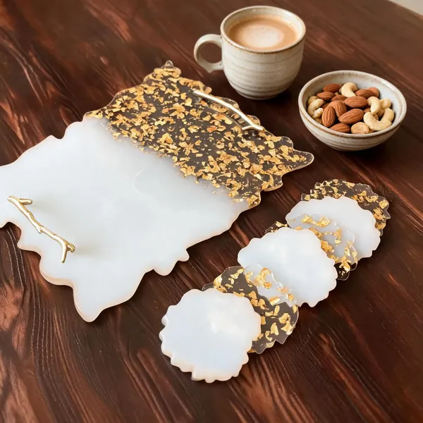 Resin_Modern_Gold_Flake_Serving_Tray_And_Coaster_Set_Of_4