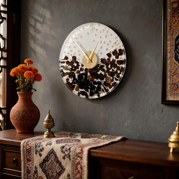 Resin_Floral_Wall_Clock_With_Preserved_Flower_Design