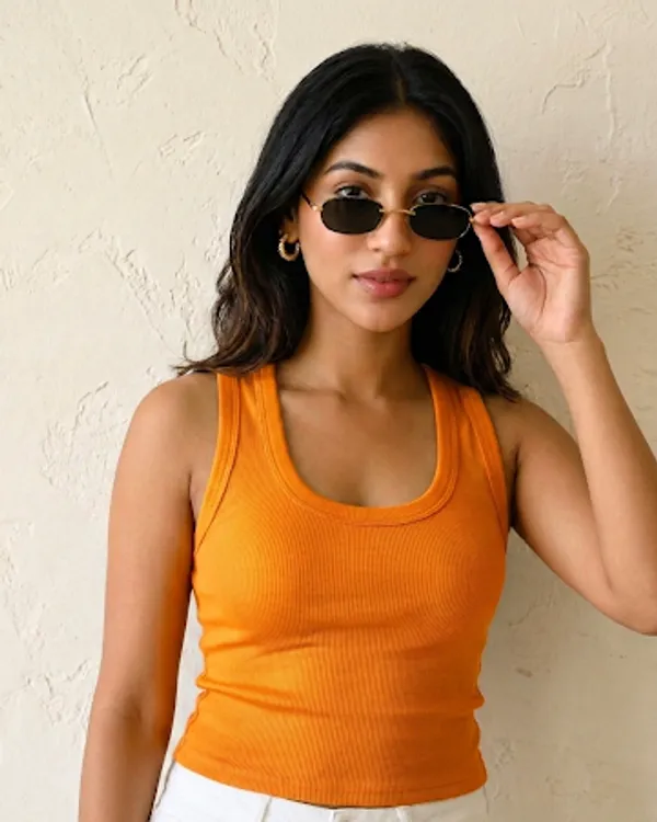 Orange_Cotton_Ribbed_Scoop_Neck_Sleeveless_Tank_Top_For_Women
