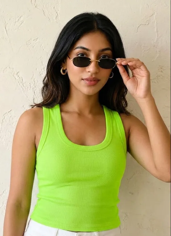 Green_Ribbed_Cotton_Scoop_Neck_Sleeveless_Tank_Top_For_Women