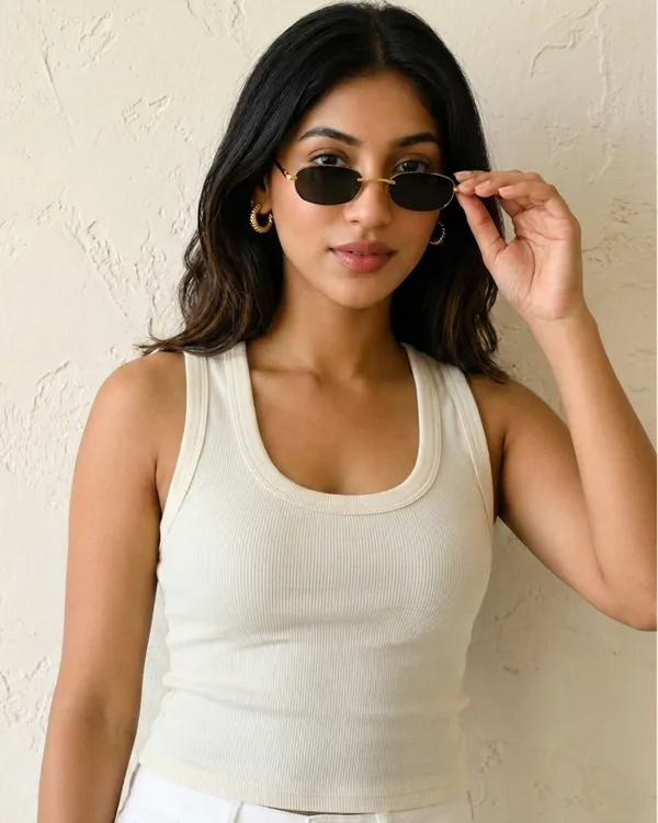 White_Ribbed_Cotton_Scoop_Neck_Sleeveless_Tank_Top_For_Women