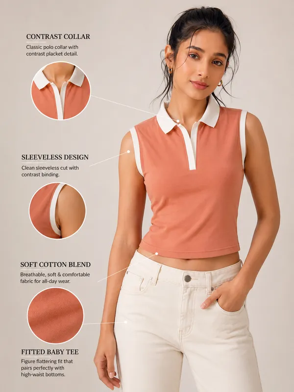 Orange_Cotton_Terry_Slim_Fit_Baby_Tee_Polo_Top_For_Women