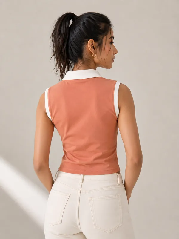 Orange_Cotton_Terry_Slim_Fit_Baby_Tee_Polo_Top_For_Women
