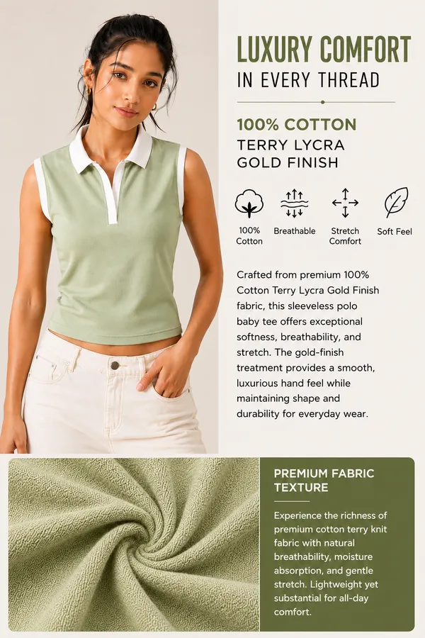 Prefit_Women_S_Premium_Baby_Tee_Polo_Top_240_Gsm_100_Cotton_Terry_Gold_Finish_Lycra_Ribbed_Collar_Placket_Sleeveless_Slim_Fit