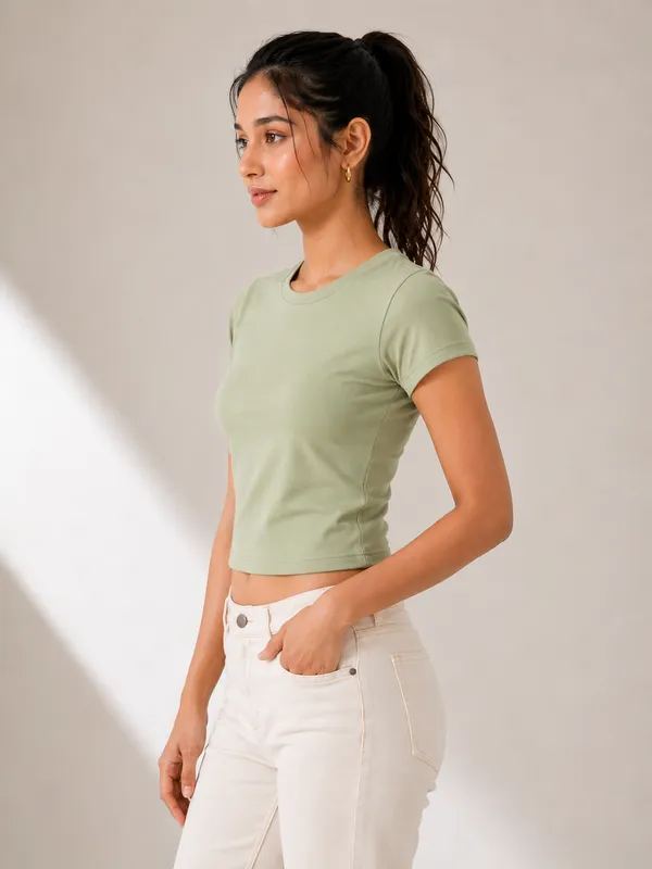 Green_Terry_Lycra_Fitted_Cropped_Baby_Tee_For_Women