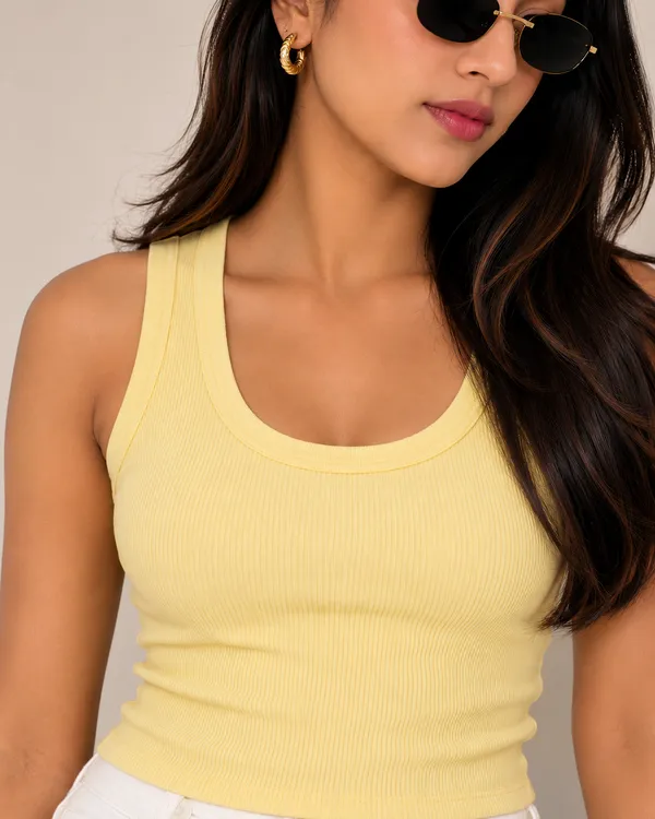Butter_Yellow_Ribbed_Cotton_Scoop_Neck_Sleeveless_Tank_Top_For_Women