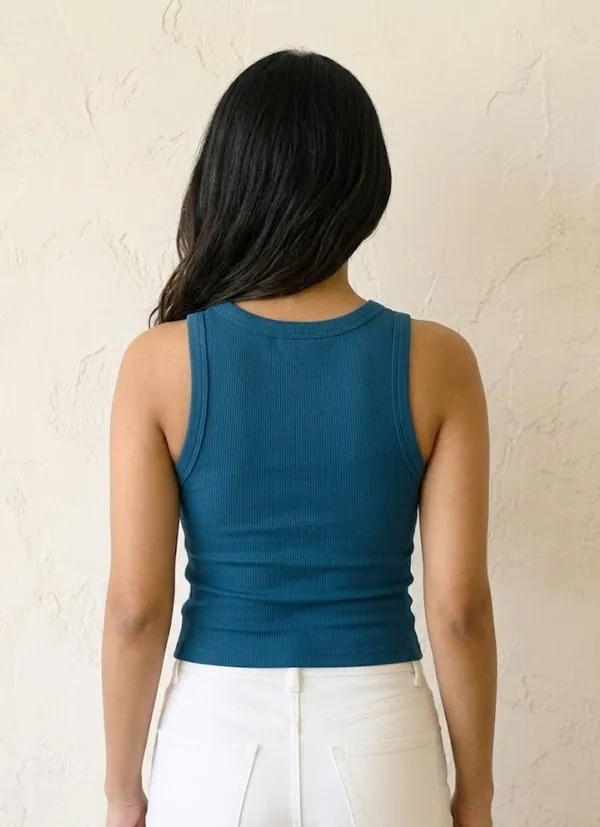 Blue_Ribbed_Cotton_Scoop_Neck_Sleeveless_Tank_Top_For_Women