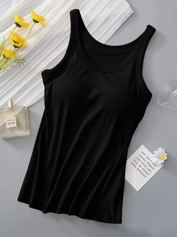 Black_Ribbed_Padded_Fitted_Tank_Top_For_Women