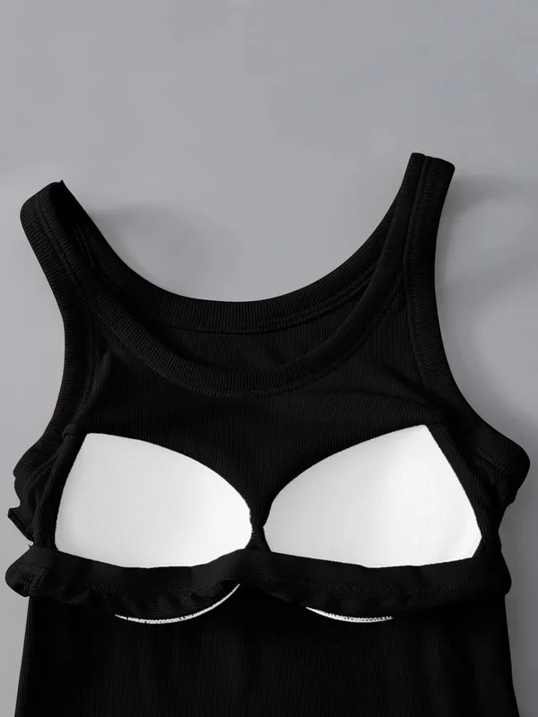 Black_Ribbed_Padded_Fitted_Tank_Top_For_Women