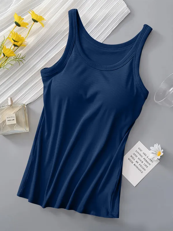 Blue_Ribbed_Padded_Fitted_Tank_Top_For_Women