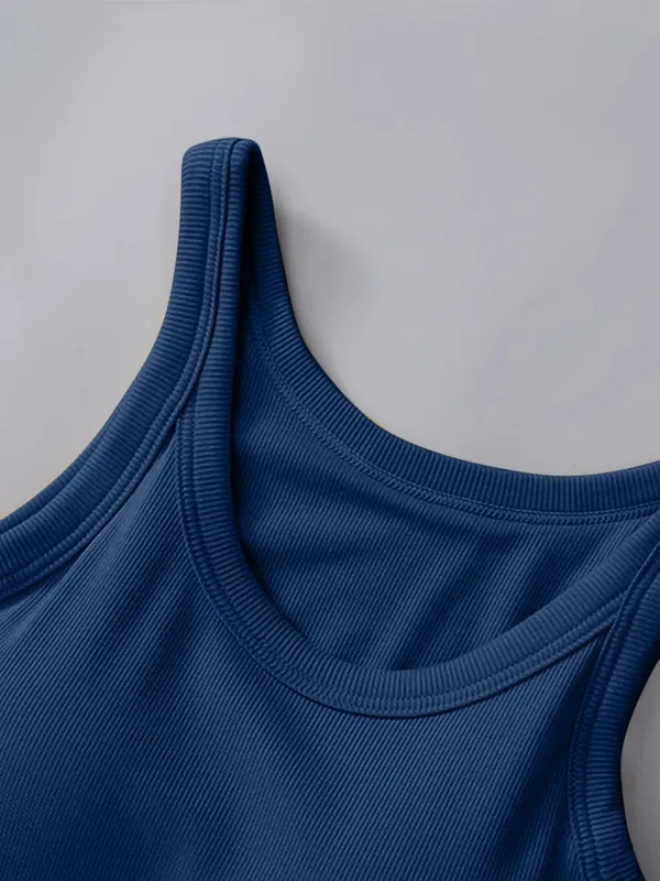 Blue_Ribbed_Padded_Fitted_Tank_Top_For_Women