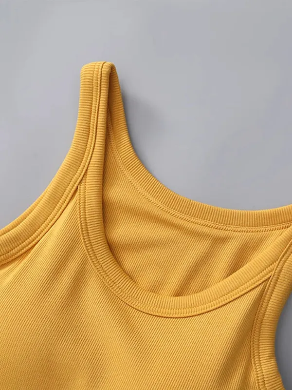 Mustard_Ribbed_Padded_Fitted_Tank_Top_For_Women