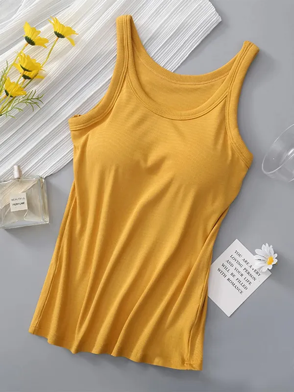Mustard_Ribbed_Padded_Fitted_Tank_Top_For_Women