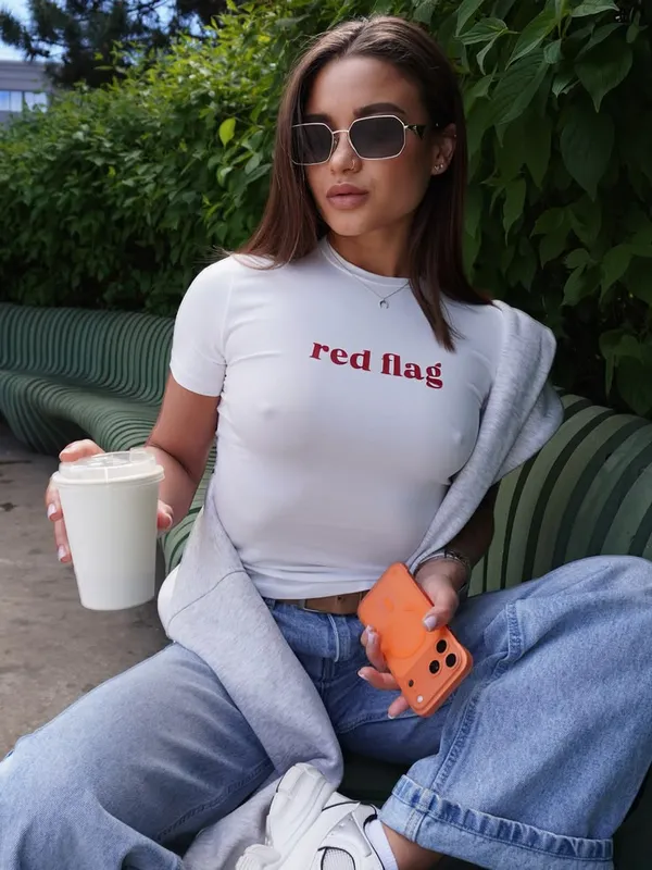 White_Cotton_Fitted_Red_Flag_Print_Baby_Tee_For_Women