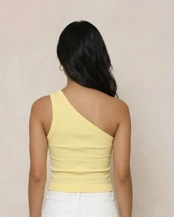 Butter_Yellow_Cotton_Ribbed_One_Shoulder_Asymmetric_Tank_Top_For_Women