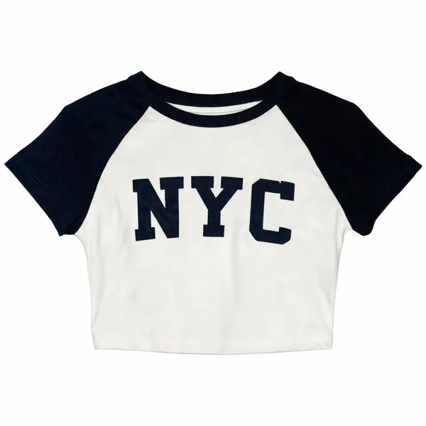 White_Cotton_Cropped_Raglan_Nyc_Varsity_Print_Baby_Tee_For_Women