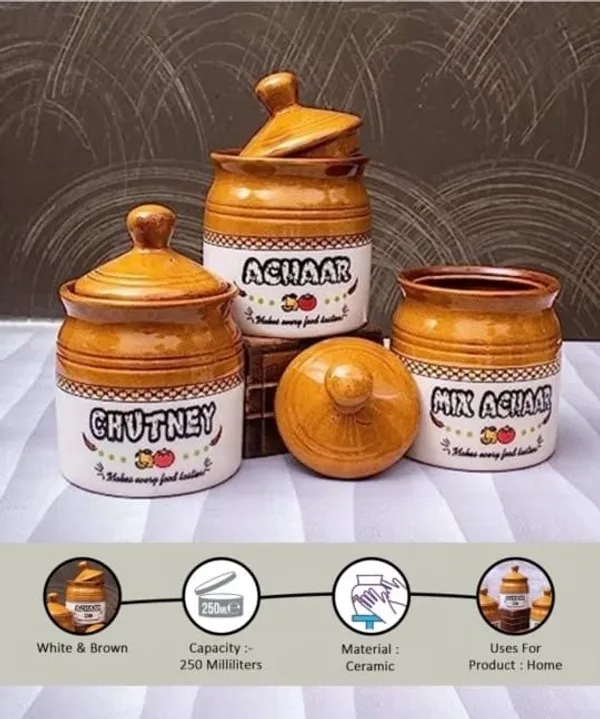 AAV_WORLD_Ceramic_Pickle_Jar__-_300_ml_(Pack_of_3,_Brown)