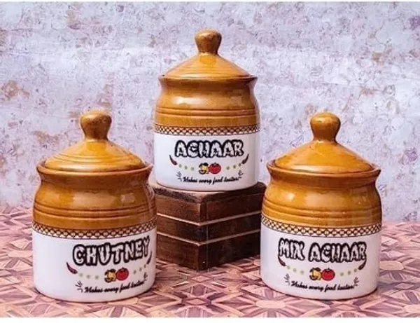 AAV_WORLD_Ceramic_Pickle_Jar__-_300_ml_(Pack_of_3,_Brown)