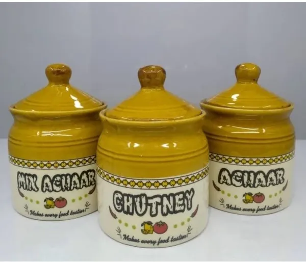 AAV_WORLD_Ceramic_Pickle_Jar__-_300_ml_(Pack_of_3,_Brown)