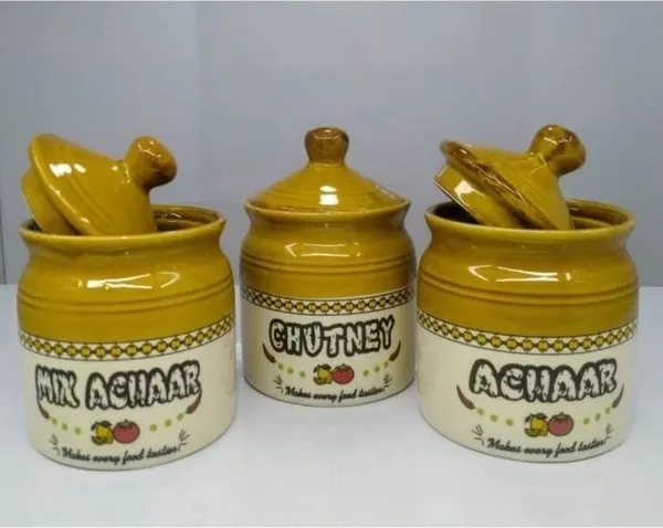 AAV_WORLD_Ceramic_Pickle_Jar__-_300_ml_(Pack_of_3,_Brown)