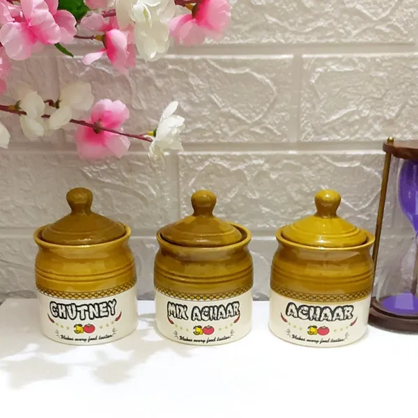 AAV_WORLD_Ceramic_Pickle_Jar__-_300_ml_(Pack_of_3,_Brown)