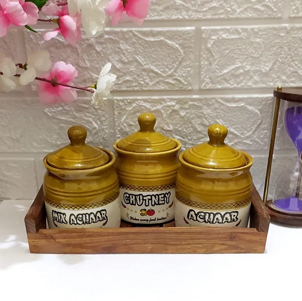 AAV_WORLD_Ceramic_Pickle_Jar__-_300_ml_(Pack_of_3,_Brown)