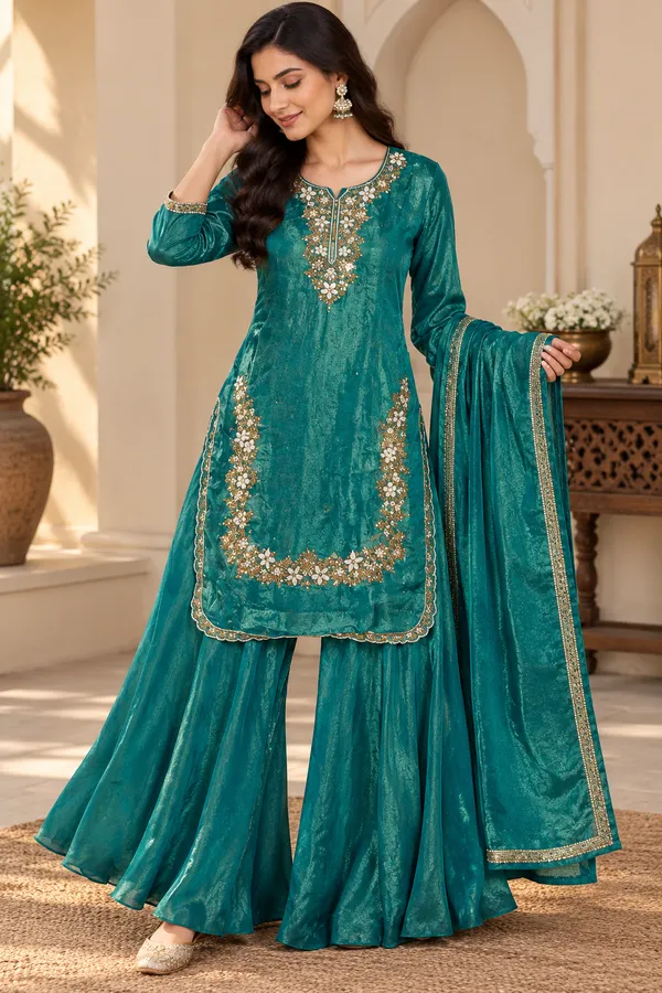 Teal_Salsa_Embroidered_Kurta_Sharara_Suit_Set_For_Women