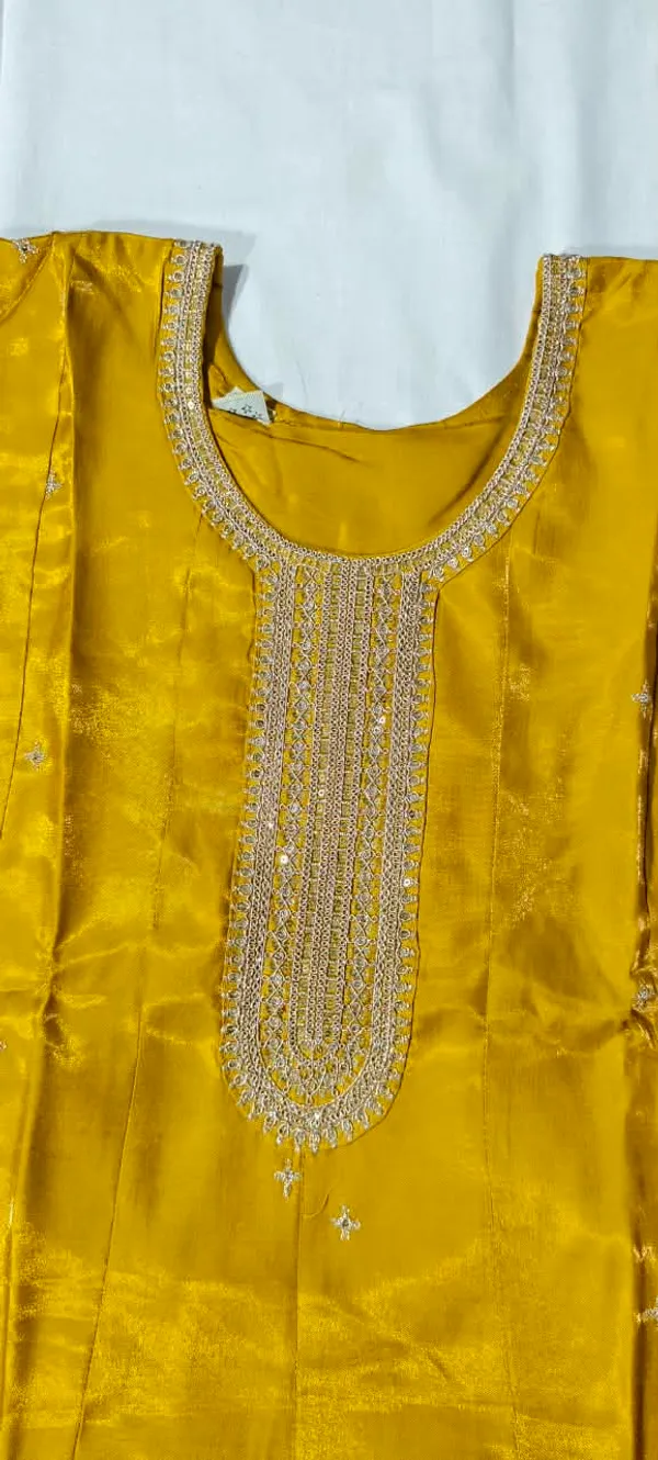 Yellow_Shiny_Fabric_Flared_Kurta_Set_for_Girls