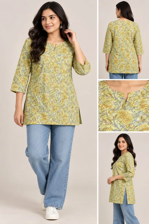 Cotton_Green_Short_Kurta_for_Women_|_Stylish_Printed_Kurta_Top_|_Daily,_Casual_&_Formal_Wear