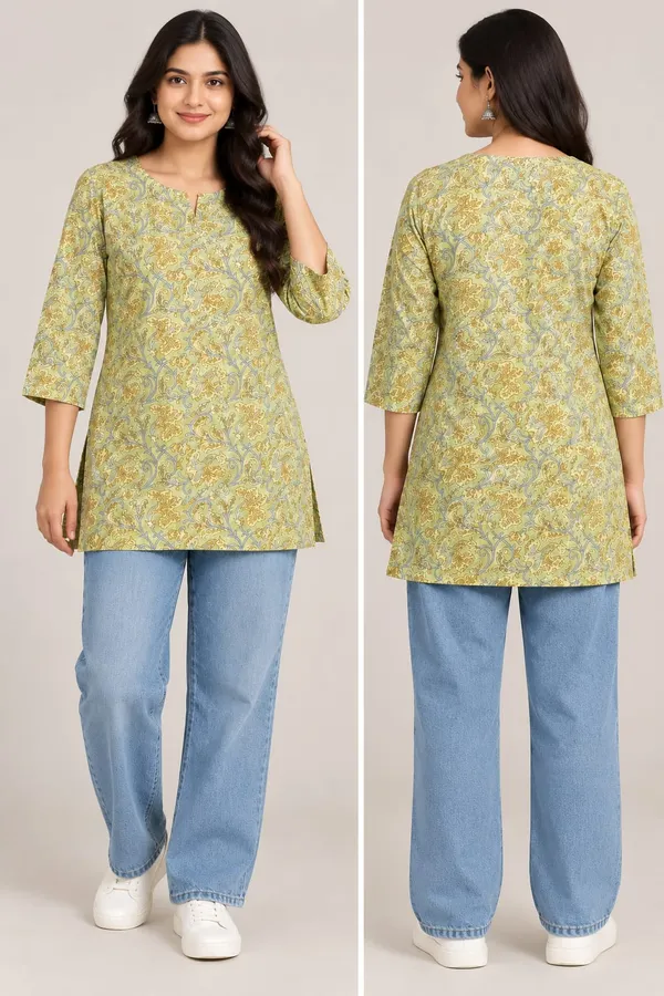 Cotton_Green_Short_Kurta_for_Women_|_Stylish_Printed_Kurta_Top_|_Daily,_Casual_&_Formal_Wear