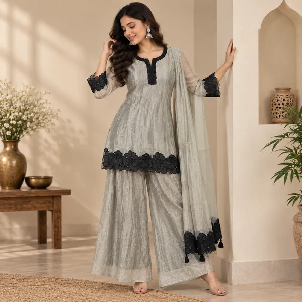 Grey_Textured_Straight_Kurta_Suit_Set_For_Women