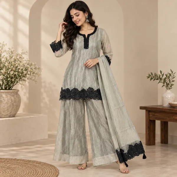 Grey_Textured_Straight_Kurta_Suit_Set_For_Women