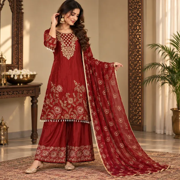 Red_Chinon_Straight_Embroidered_Kurta_Suit_Set_For_Women