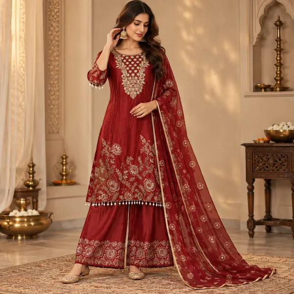 Red_Chinon_Straight_Embroidered_Kurta_Suit_Set_For_Women