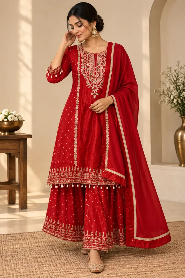 Red_Chinon_Straight_Embroidered_Kurta_Suit_Set_For_Women