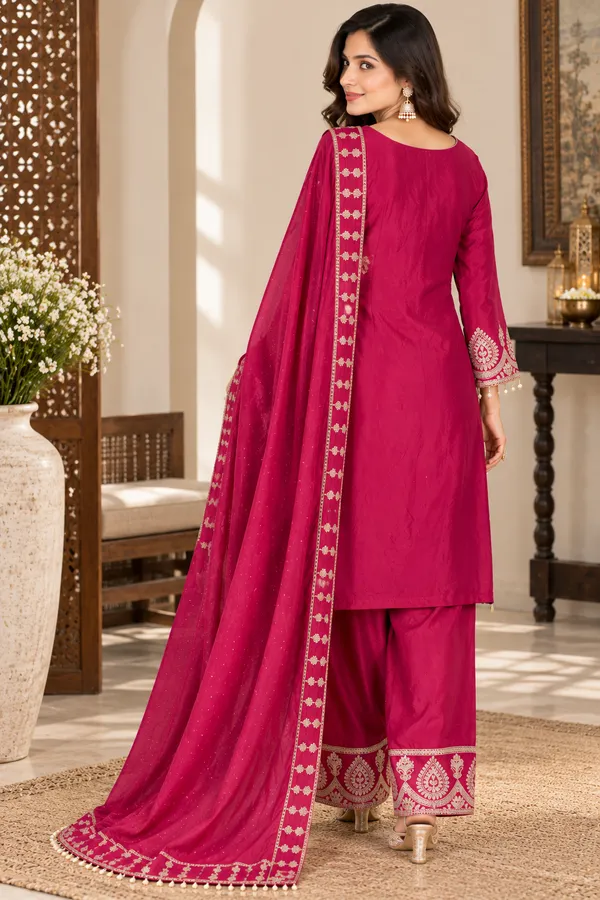 Magenta_Chinon_Straight_Embroidered_Kurta__Farsi_Suit_Set_For_Women