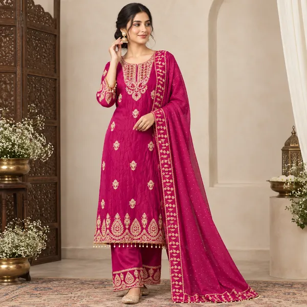 Magenta_Chinon_Straight_Embroidered_Kurta__Farsi_Suit_Set_For_Women