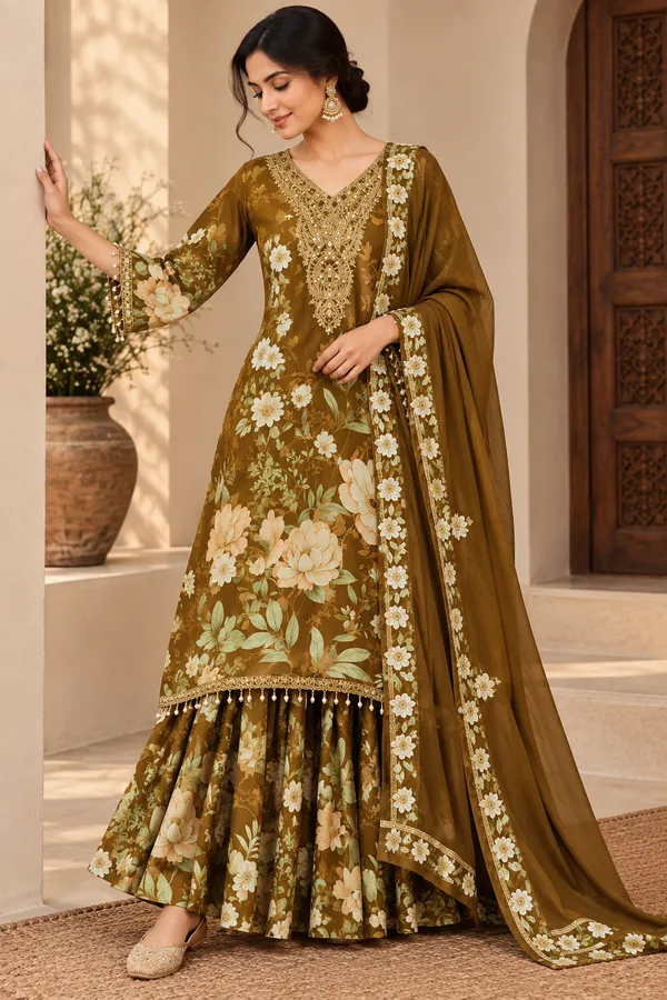 Brown_Viscose_Crepe_Straight_Floral_Print_Kurta_Suit_Set_For_Women