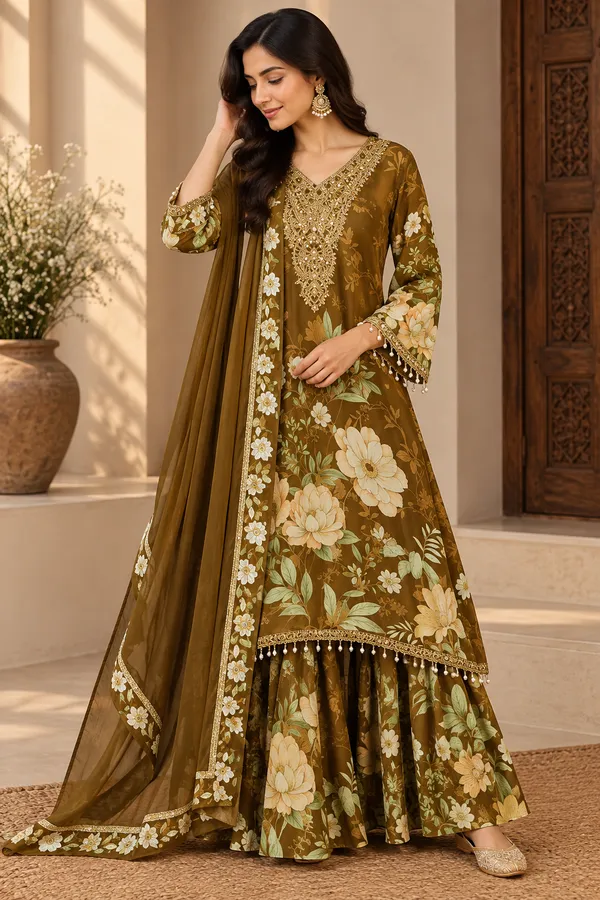 Brown_Viscose_Crepe_Straight_Floral_Print_Kurta_Suit_Set_For_Women