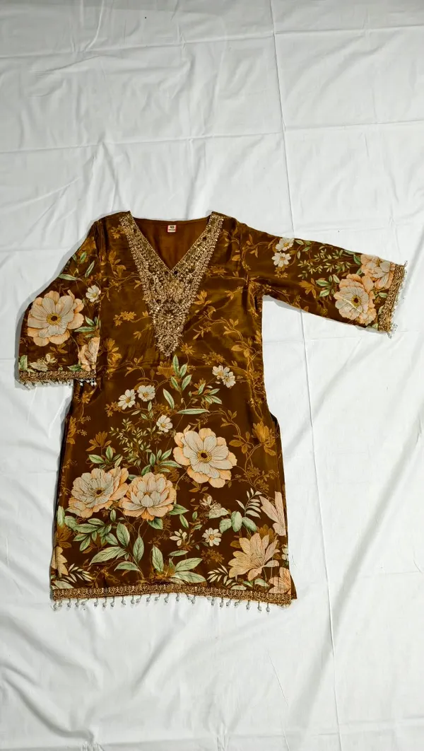 Brown_Velvet_Floral_Kurta_Set_for_Women