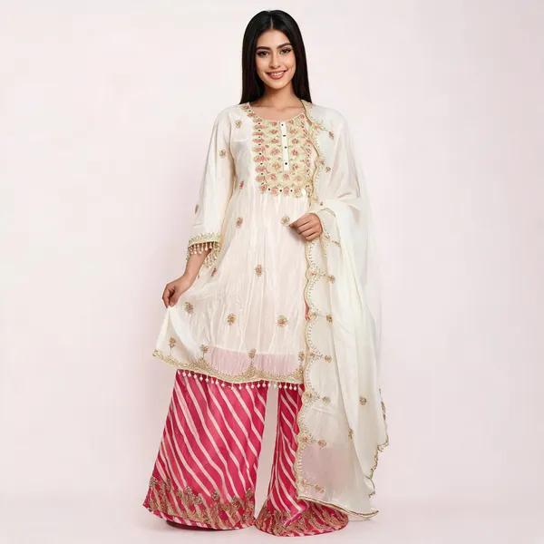 Pink_White_Chinon_Flared_Printed_Sharara_Suit_Set_For_Women