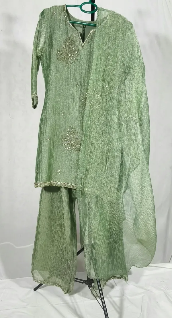 Green_Textured_Straight_Kurta_Set_For_Women
