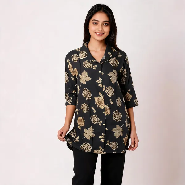 Black_Rayon_Floral_Print_Straight_Collared_Tunic_For_Women